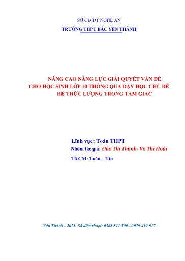 Sáng kiến kinh nghiệm Nâng cao năng lực giải quyết vấn đề cho học sinh lớp 10 thông qua dạy học chủ đề hệ thức lượng trong tam giác