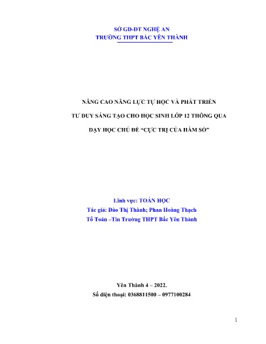 Sáng kiến kinh nghiệm Nâng cao năng lực tự học và phát triển tư duy sáng tạo cho học sinh lớp 12 thông qua dạy học chủ đề “cực trị của hàm số”