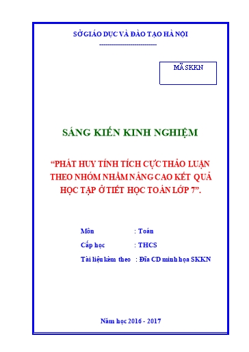 Sáng kiến kinh nghiệm Phát huy tính tích cực thảo luận theo nhóm nhằm nâng cao kết quả học tập ở tiết học Toán lớp 7