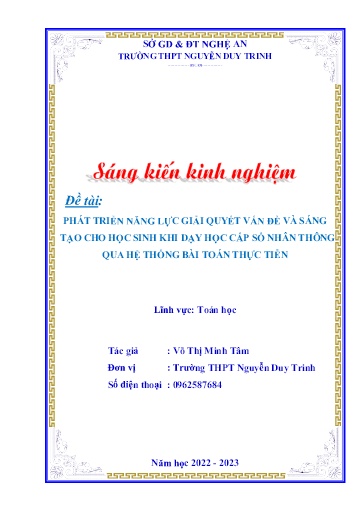 Sáng kiến kinh nghiệm Phát triển năng lực giải quyết vấn đề và sáng tạo cho học sinh khi dạy học cấp số nhân thông qua hệ thống bài toán thực tiễn