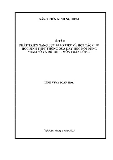 Sáng kiến kinh nghiệm Phát triển năng lực giao tiếp và hợp tác cho học sinh THPT thông qua dạy học nội dung “Hàm số và đồ thị” - Môn Toán lớp 10