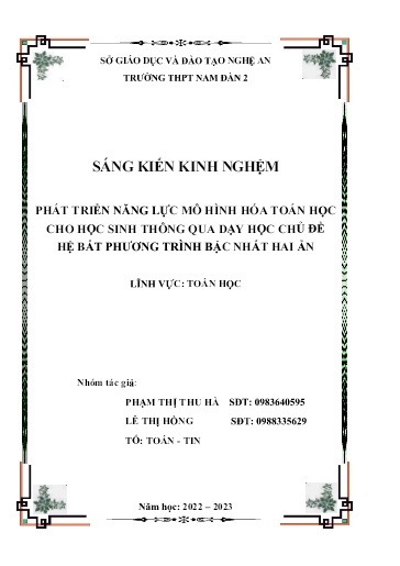 Sáng kiến kinh nghiệm Phát triển năng lực mô hình hóa toán học cho học sinh thông qua dạy học chủ đề hệ bất phương trình bậc nhất hai ẩn