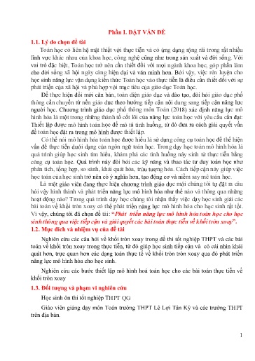 Sáng kiến kinh nghiệm Phát triển năng lực mô hình hóa toán học cho học sinh thông qua việc tiếp cận và giải quyết các bài toán thực tiễn về khối tròn xoay