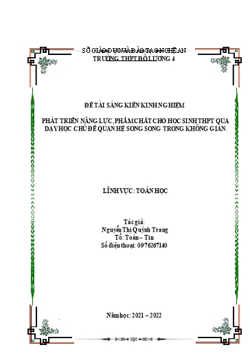 Sáng kiến kinh nghiệm Phát triển năng lực phẩm chất cho học sinh THPT qua dạy học chủ đề quan hệ song song trong không gian