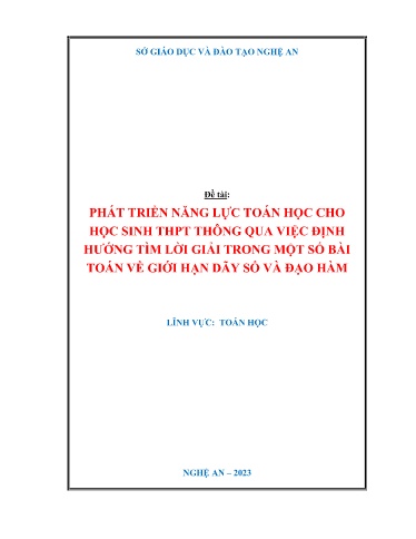 Sáng kiến kinh nghiệm Phát triển năng lực toán học cho học sinh THPT thông qua việc định hướng tìm lời giải trong một số bài toán về giới hạn dãy số và đạo hàm