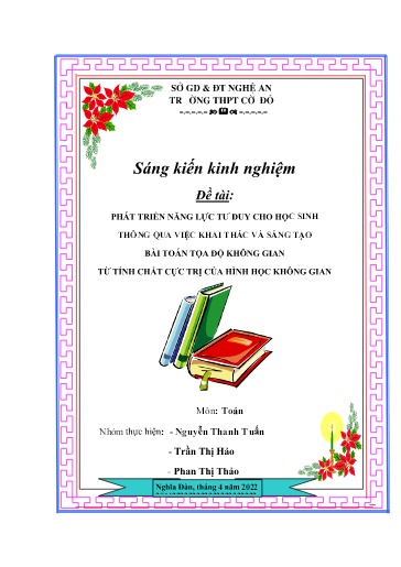 Sáng kiến kinh nghiệm Phát triển năng lực tư duy cho học sinh thông qua việc khai thác và sáng tạo bài toán tọa độ không gian từ tính chất cực trị của hình học không gian