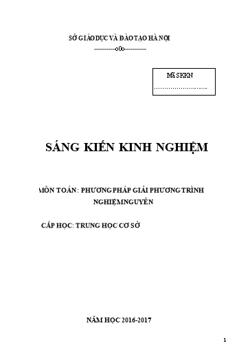 Sáng kiến kinh nghiệm Phương pháp giải phương trình nghiệm nguyên - Trần Thị Hải Yến