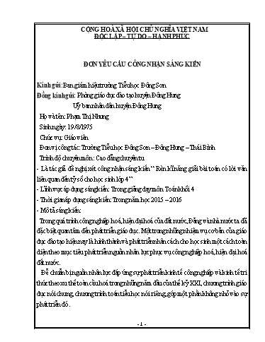 Sáng kiến kinh nghiệm Rèn kĩ năng giải bài toán có lời văn liên quan đến tỷ số cho học sinh lớp 4