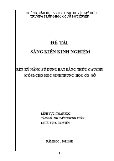 Sáng kiến kinh nghiệm Rèn luyện kỹ năng sử dụng bất đẳng thức Cauchy (Côsi)