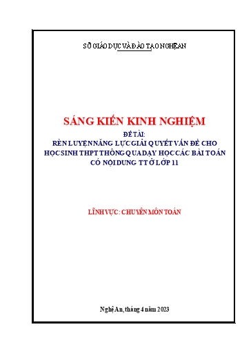 Sáng kiến kinh nghiệm Rèn luyện năng lực giải quyết vấn đề cho học sinh THPT thông qua dạy học các bài toán có nội dung thực tiễn ở lớp 11