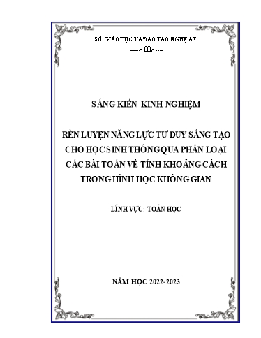 Sáng kiến kinh nghiệm Rèn luyện năng lực tư duy sáng tạo cho học sinh thông qua phân loại các bài toán về tính khoảng cách trong hình học không gian