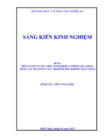 Sáng kiến kinh nghiệm Rèn luyện tư duy học sinh khối 12 thông qua khai thác các bài toán cực trị hình học không gian Oxyz