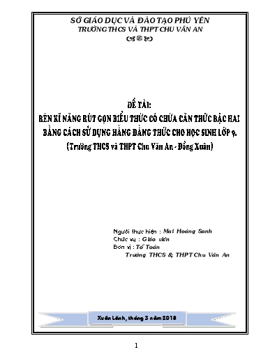 Sáng kiến kinh nghiệm Rút gọn biểu thức có chứa căn thức bậc hai bằng cách sử dụng hằng đằng thức