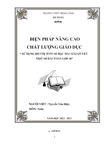 Sáng kiến kinh nghiệm Sử dụng đồ thị hàm số bậc hai để giải một số bài toán lớp 10