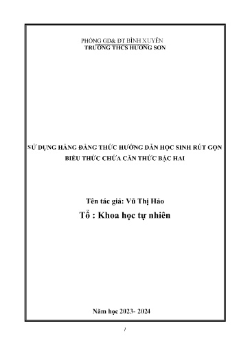 Sáng kiến kinh nghiệm Sử dụng hằng đẳng thức hướng dẫn học sinh rút gọn biểu thức chứa căn thức bậc hai