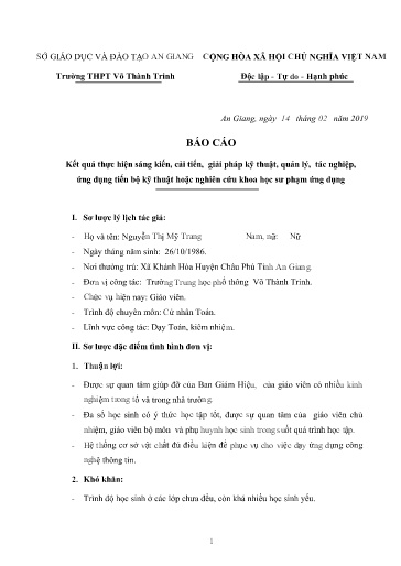 Sáng kiến kinh nghiệm Sử dụng phần mềm Geogebra trong dạy Toán tạo hứng thú học tập cho học sinh lớp 12 trường THPT Võ Thành Trinh