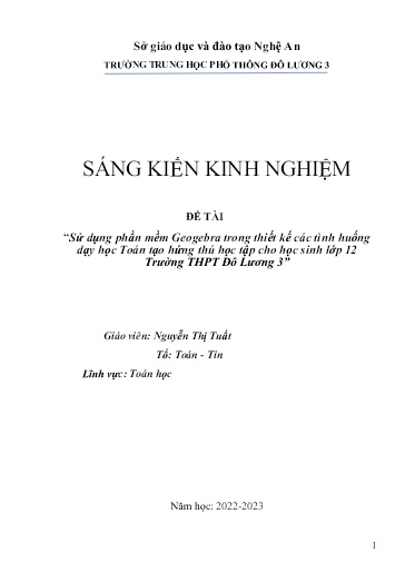 Sáng kiến kinh nghiệm Sử dụng phần mềm Geogebra trong thiết kế các tình huống dạy học Toán tạo hứng thú học tập cho học sinh lớp 12 Trường THPT Đô Lương 3