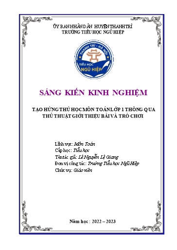 Sáng kiến kinh nghiệm Tạo hứng thú học môn Toán lớp 1 thông qua thủ thuật giới thiệu bài và trò chơi