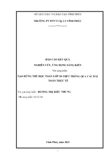 Sáng kiến kinh nghiệm Tạo hứng thú học Toán lớp 10 - THPT thông qua các bài toán thực tế
