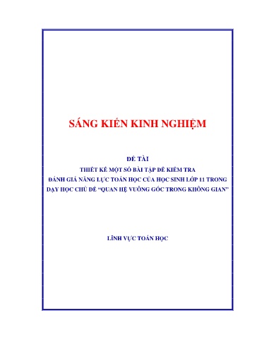 Sáng kiến kinh nghiệm Thiết kế một số bài tập để kiểm tra đánh giá năng lực toán học của học sinh lớp 11 trong dạy học chủ đề Quan hệ vuông góc trong không gian
