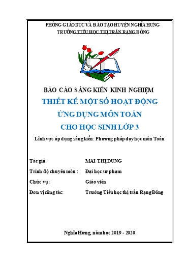 Sáng kiến kinh nghiệm Thiết kế một số hoạt động ứng dụng môn Toán cho học sinh lớp 3