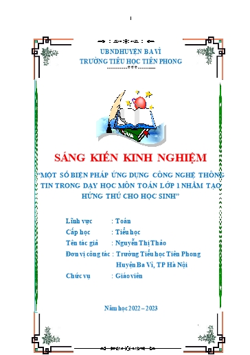 Sáng kiến kinh nghiệm Ứng dụng công nghệ thông tin trong dạy học môn Toán lớp 1 nhằm tạo hứng thú cho học sinh