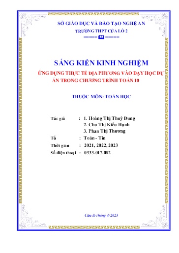 Sáng kiến kinh nghiệm Ứng dụng thực tế địa phương vào dạy học dự án trong chương trình Toán 10