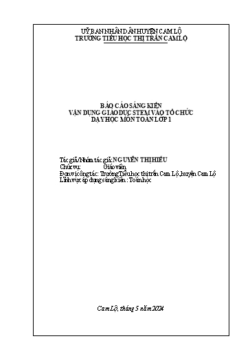 Sáng kiến kinh nghiệm Vận dụng giáo dục STEM vào tổ chức dạy học môn Toán lớp 1