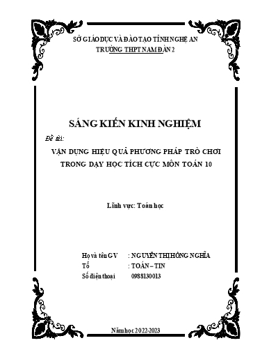 Sáng kiến kinh nghiệm Vận dụng hiệu quả phương pháp trò chơi trong dạy học tích cực môn Toán 10