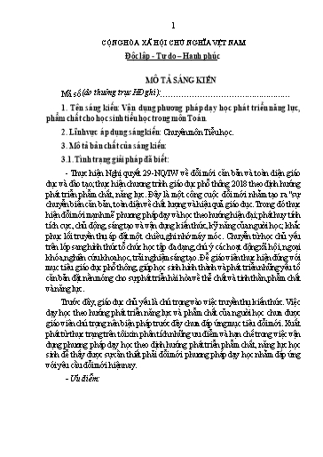 Sáng kiến kinh nghiệm Vận dụng phương pháp dạy học phát triển năng lực, phẩm chất cho học sinh tiểu học trong môn Toán