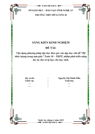 Sáng kiến kinh nghiệm Vận dụng phương pháp dạy học theo góc vào dạy học chủ đề “Hệ thức lượng trong tam giác” Toán 10 – THPT, nhằm phát triển năng lực tự chủ và tự học cho học sinh