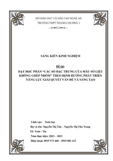 SKKN Dạy học phần “các số đặc trưng của mẫu số liệu không ghép nhóm” theo định hướng phát triển năng lực giải quyết vấn đề và sáng tạo