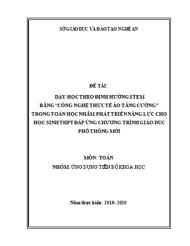 SKKN Dạy học theo định hướng STEM bằng “Công nghệ thực tế ảo tăng cường” trong Toán học nhằm phát triên năng lực cho học sinh THPT đáp ứng chương trình giáo dục phổ thông mới