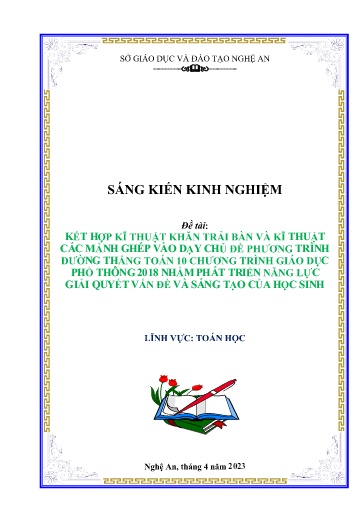 SKKN Kết hợp kĩ thuật khăn trải bàn và kĩ thuật các mảnh ghép vào dạy chủ đề phương trình đường thẳng Toán 10 CTGDPT 2018 nhằm phát triển năng lực giải quyết vấn đề và sáng tạo của học sinh