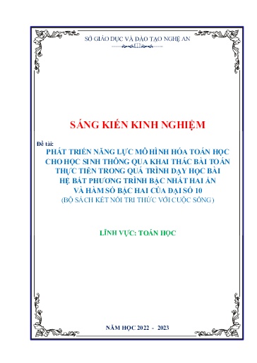 SKKN Phát triển năng lực mô hình hóa toán học cho học sinh thông qua khai thác bài toán thực tiễn trong quá trình dạy học bài hệ bất phương trình bậc nhất hai ẩn và hàm số bậc hai của Đại số 10