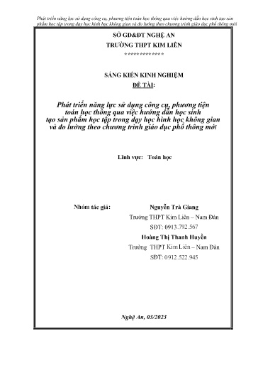 SKKN Phát triển năng lực sử dụng công cụ, phương tiện toán học thông qua việc hướng dẫn học sinh tạo sản phẩm học tập trong dạy học hình học không gian và đo lường theo chương trình giáo dục phổ thông mới