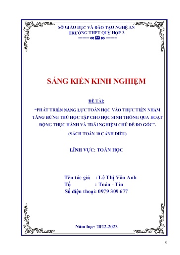 SKKN Phát triển năng lực toán học vào thực tiễn nhằm tăng hứng thú học tập cho học sinh thông qua hoạt động thực hành và trải nghiệm chủ đề đo góc