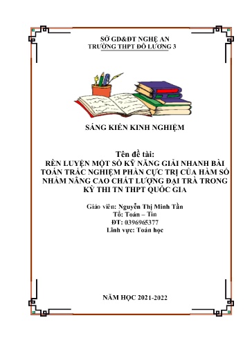 SKKN Rèn luyện một số kỹ năng giải nhanh bài toán trắc nghiệm phần cực trị của hàm số nhằm nâng cao chất lượng đại trà trong kỳ thi TN THPT Quốc gia