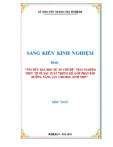 SKKN Tổ chức dạy học dự án chủ đề Trải nghiệm thực tế về xác suất thống kê, góp phần bồi dưỡng năng lực cho học sinh THPT