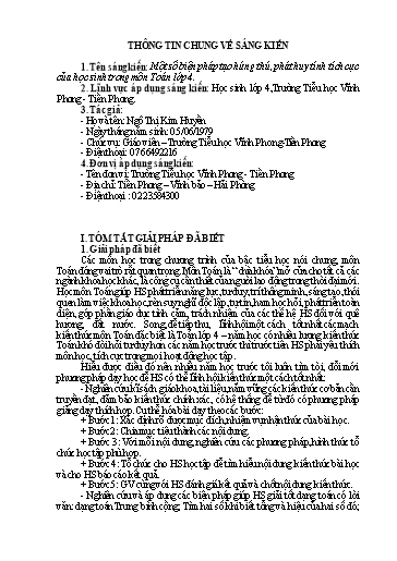 Tóm tắt SKKN Một số biện pháp tạo hứng thú, phát huy tính tích cực của học sinh trong môn Toán lớp 4